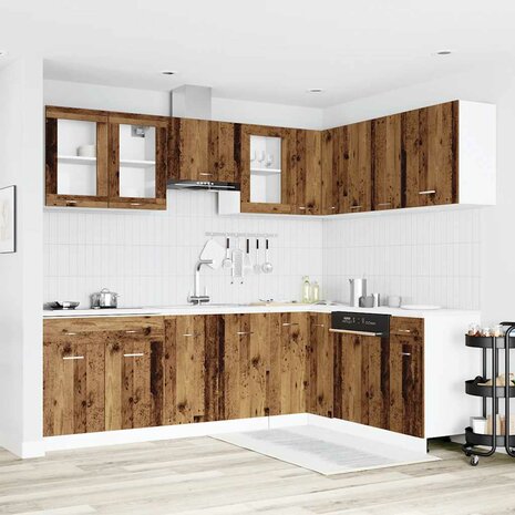 11-delige Keukenkastenset bewerkt hout oud houtkleurig 1