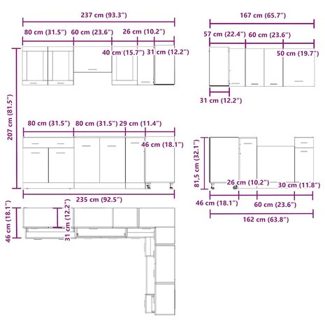 11-delige Keukenkastenset bewerkt hout oud houtkleurig 8