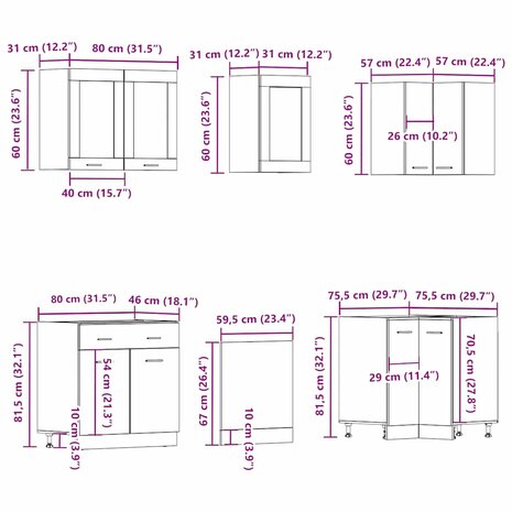 11-delige Keukenkastenset bewerkt hout oud houtkleurig 9