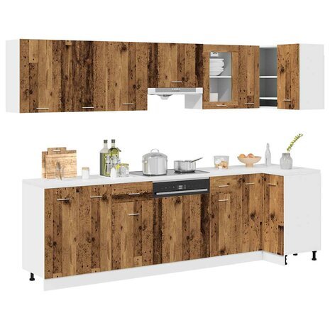 11-delige Keukenkastenset bewerkt hout oud houtkleurig 1