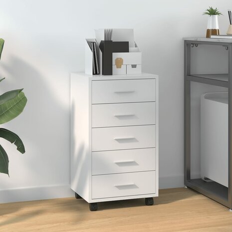 Ladekast met wieltjes bewerkt hout hoogglans wit 1