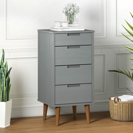 Ladekast MOLDE 40x35x82 cm massief grenenhout grijs 1