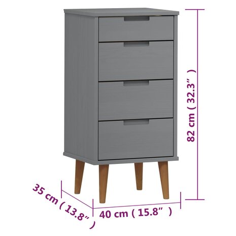 Ladekast MOLDE 40x35x82 cm massief grenenhout grijs 8