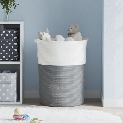 Opbergmand Ø 49x65 cm katoen grijs en wit 3