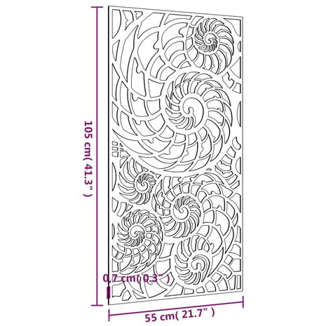 Wanddecoratie tuin schelpenontwerp 105x55 cm cortenstaal 8