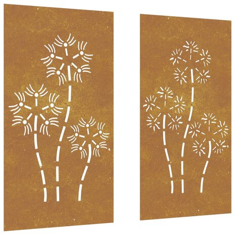 Wanddecoratie tuin 2 st bloemenontwerp 105x55 cm cortenstaal 2