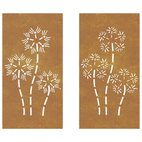 Wanddecoratie tuin 2 st bloemenontwerp 105x55 cm cortenstaal 4