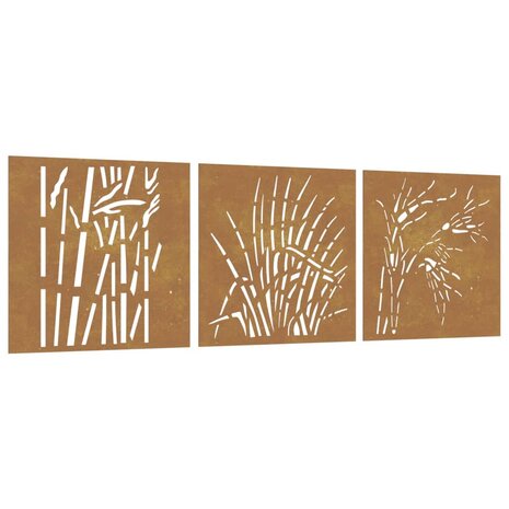 Wanddecoratie tuin 3 st grasontwerp 55x55 cm cortenstaal 2