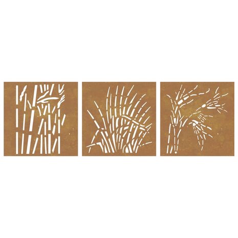 Wanddecoratie tuin 3 st grasontwerp 55x55 cm cortenstaal 4