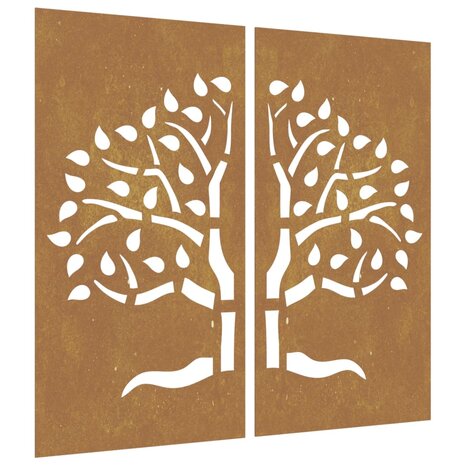 Wanddecoratie tuin 2 st boomontwerp 105x55 cm cortenstaal 2
