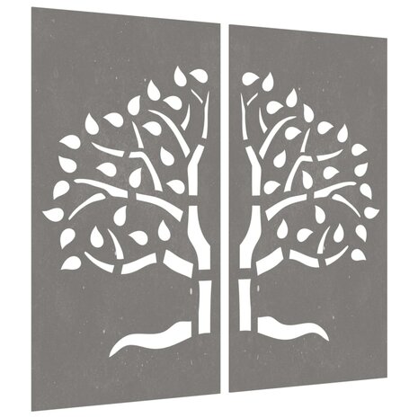 Wanddecoratie tuin 2 st boomontwerp 105x55 cm cortenstaal 3