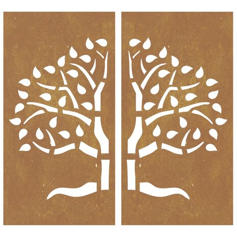 Wanddecoratie tuin 2 st boomontwerp 105x55 cm cortenstaal 4