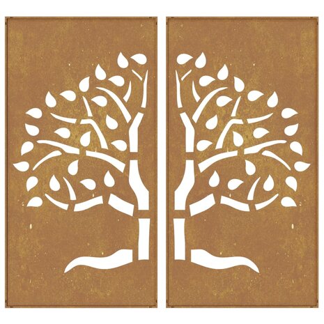 Wanddecoratie tuin 2 st boomontwerp 105x55 cm cortenstaal 5