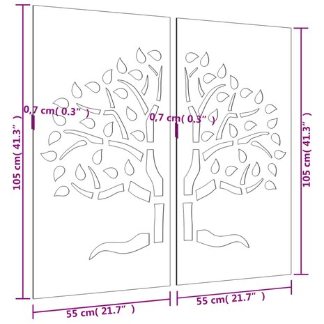 Wanddecoratie tuin 2 st boomontwerp 105x55 cm cortenstaal 8