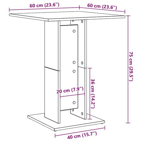 Bistrotafel 60x60x75 cm bewerkt hout grijs sonoma eikenkleurig 8