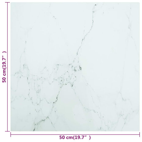 Tafelblad 50x50 cm 6 mm gehard glas met marmeren design wit 5