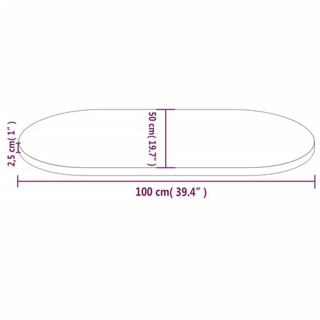 Tafelblad ovaal 100x50x2,5 cm massief grenenhout wit 7