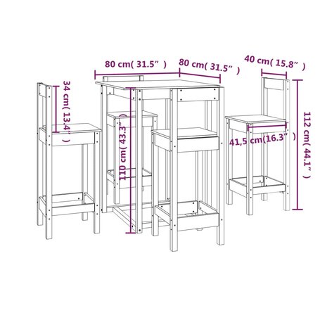 5-delige Barset massief grenenhout 9
