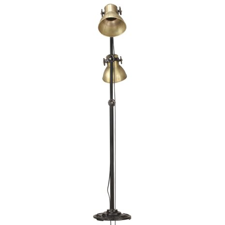 Vloerlamp met 2 lampenkappen E27 gietijzer messingkleurig 4