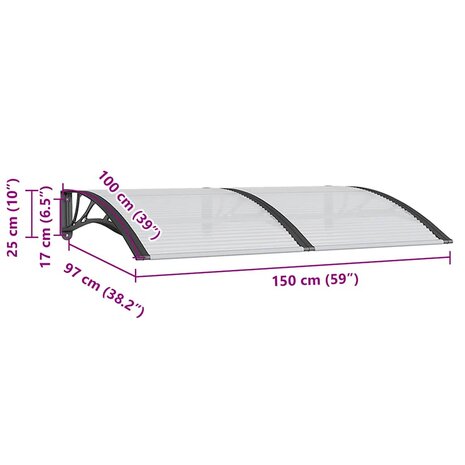 Deurluifel 150x100 cm polycarbonaat zwart 7
