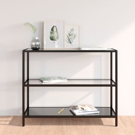 Schap 100x36x90 cm gehard glas transparant en zwart 1