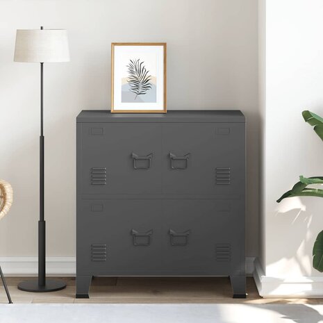 Opbergkast industrieel 75x40x80 cm staal antracietkleurig 3