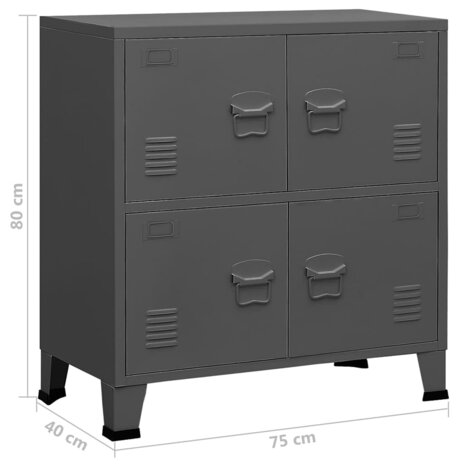 Opbergkast industrieel 75x40x80 cm staal antracietkleurig 9