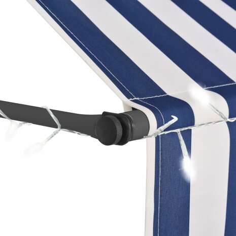 Luifel handmatig uitschuifbaar met LED 200 cm blauw en wit 4