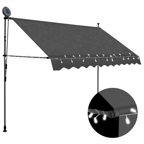 Luifel handmatig uitschuifbaar met LED 250 cm antracietkleurig 1
