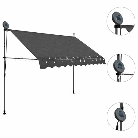 Luifel handmatig uitschuifbaar met LED 250 cm antracietkleurig 3