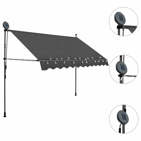Luifel handmatig uitschuifbaar met LED 300 cm antracietkleurig 3
