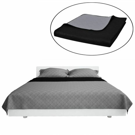 Bedsprei gewatteerd dubbelzijdig 230x260 cm zwart/grijs 2