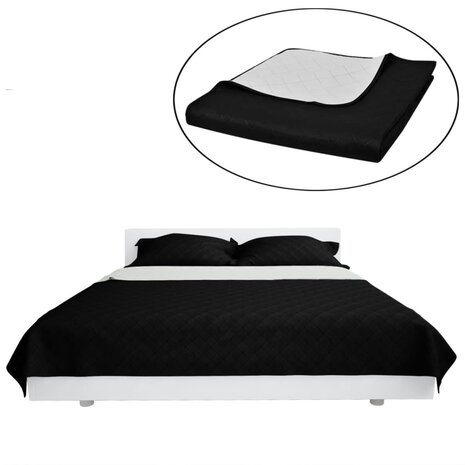Bedsprei gewatteerd dubbelzijdig 230x260 cm zwart/wit 2