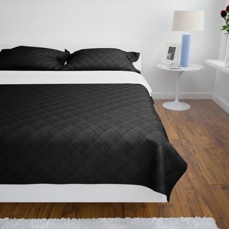 Bedsprei gewatteerd dubbelzijdig 230x260 cm zwart/wit 3