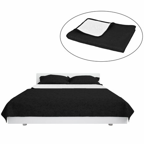 Bedsprei dubbelzijdig 230x260 cm quilt zwart en wit 2