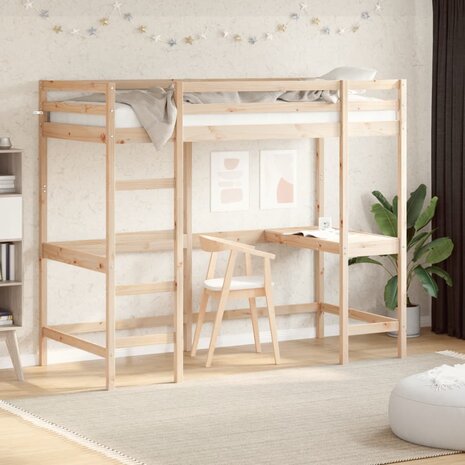 Hoogslaper met bureau massief grenenhout 90x190 cm 1