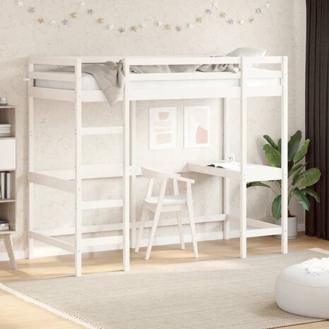 Hoogslaper met bureau massief grenenhout wit 90x190 cm 1