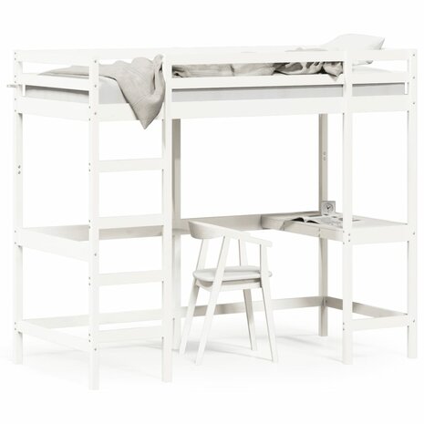 Hoogslaper met bureau massief grenenhout wit 90x190 cm 2