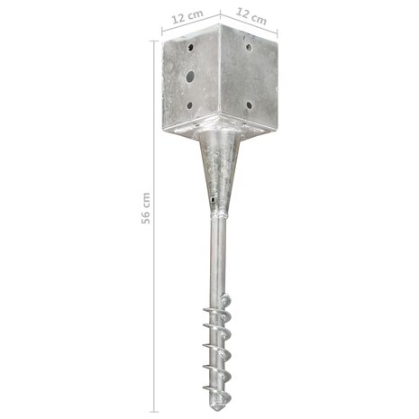 Grondpinnen 6 st 12x12x56 cm gegalvaniseerd staal zilverkleurig 6