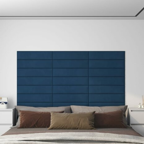 Wandpanelen 12 st 1,08 m² 60x15 cm fluweel blauw 1