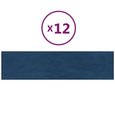 Wandpanelen 12 st 1,08 m² 60x15 cm fluweel blauw 2