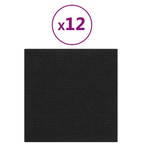 Wandpanelen 12 st 1,08 m² 30x30 cm stof zwart 2