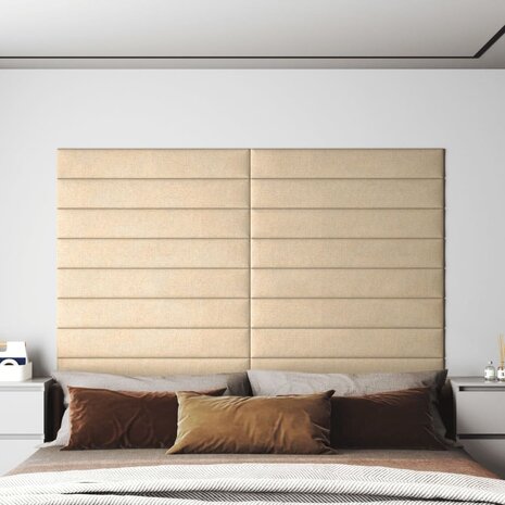 Wandpanelen 12 st 1,62 m² 90x15 cm stof crèmekleurig 1
