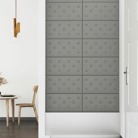 Wandpanelen 12 st 2,16 m² 60x30 cm kunstleer grijs 4