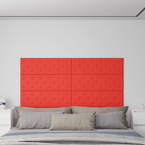 Wandpanelen 12 st 3,24 m² 90x30 cm kunstleer rood 1