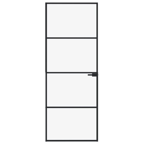 Binnendeur 76x201,5 cm gehard glas en aluminium smal zwart 3