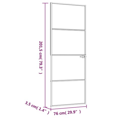 Binnendeur 76x201,5 cm gehard glas en aluminium smal zwart 8