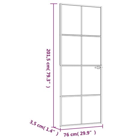 Binnendeur 76x201,5 cm gehard glas en aluminium smal zwart 8
