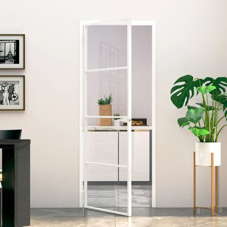 Binnendeur 76x201,5 cm gehard glas en aluminium smal wit 1