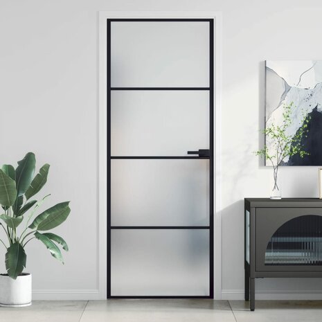Binnendeur smal 76x201,5 cm gehard glas en aluminium zwart 1